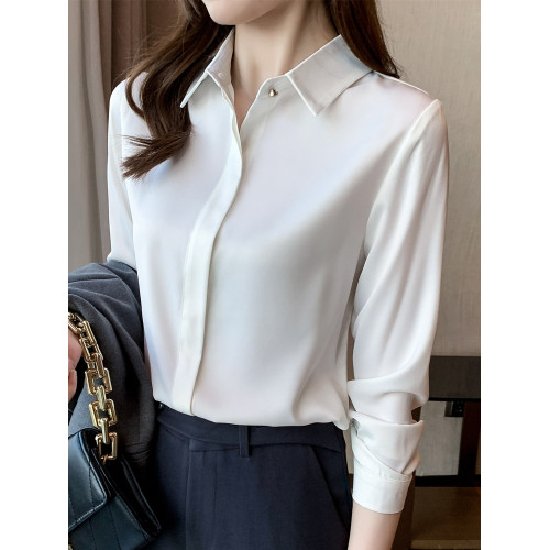 職業襯衫女短袖夏季小個子醋酸緞面工作服洋氣質正裝面試白色襯衣