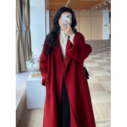 紅色羽絨服女2025冬季新款羽絨可拆卸內膽紅色雙面呢羊絨大衣加厚