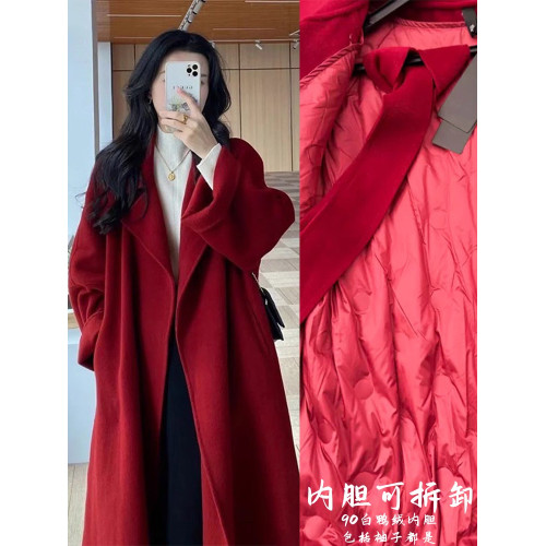 紅色羽絨服女2025冬季新款羽絨可拆卸內膽紅色雙面呢羊絨大衣加厚 紅色羽絨服女2025冬季新款羽絨可拆卸內膽紅色雙面呢羊絨大衣加厚