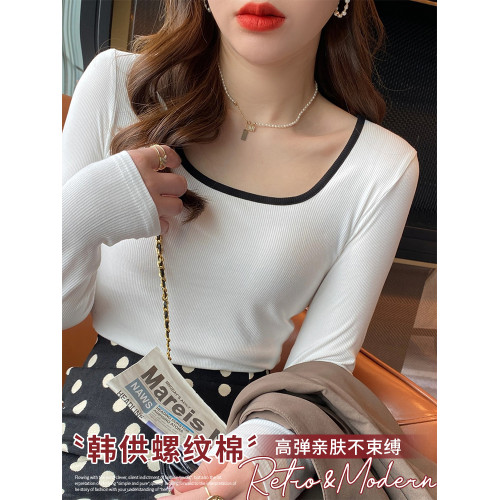 長袖t恤女裝2025秋季新款絕美內搭可外穿打底衫修身白色方領上衣