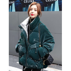 2025冬季時尚羽絨服女韓版新款免洗亮面中長款寬松立領白鴨絨外套