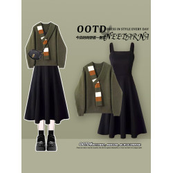 早秋多巴胺韓系穿搭套裝裙2025新款秋裝搭配一整套ootd針織連衣裙