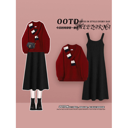 早秋多巴胺韓系穿搭套裝裙2025新款秋裝搭配一整套ootd針織連衣裙