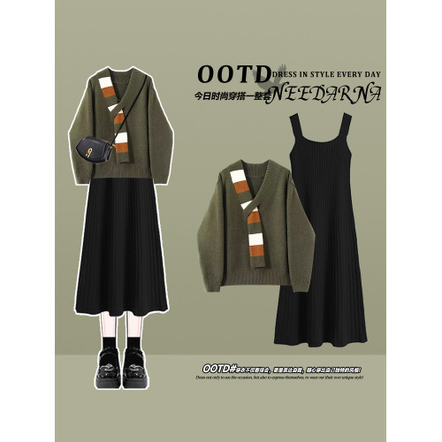 早秋多巴胺韓系穿搭套裝裙2025新款秋裝搭配一整套ootd針織連衣裙