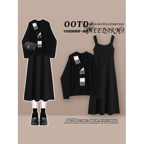 早秋多巴胺韓系穿搭套裝裙2025新款秋裝搭配一整套ootd針織連衣裙