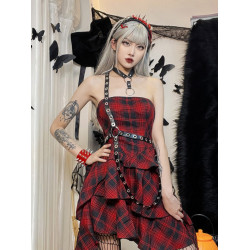 萬聖節亞比格子打歌服亞文化辣妹女團長裙搖滾演出服音樂節連衣裙