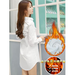 白襯衫女長袖韓版休閒風秋冬加絨加厚寬松上衣職業棉質中長款襯衣