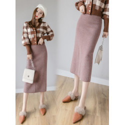 直筒包芯紗毛線裙子女中長款秋冬季新款休閒開叉包臀裙針織半身裙