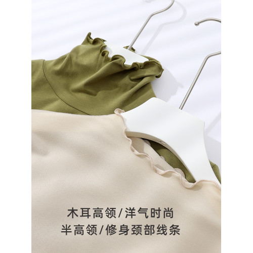 莫代爾木耳半高領打底衫女2025秋季大碼胖mm200斤內搭薄款長袖T恤