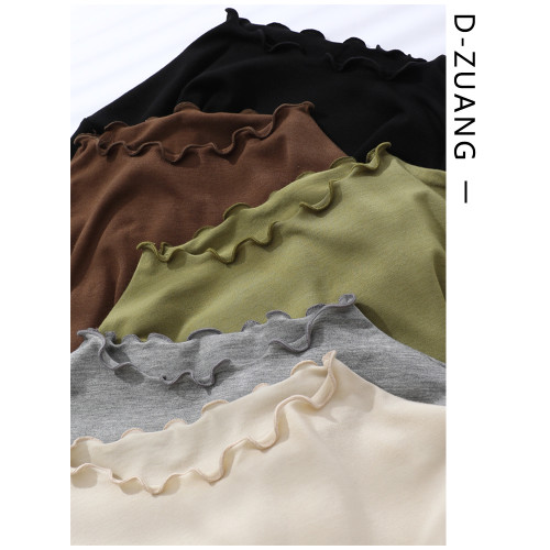 莫代爾木耳半高領打底衫女2025秋季大碼胖mm200斤內搭薄款長袖T恤