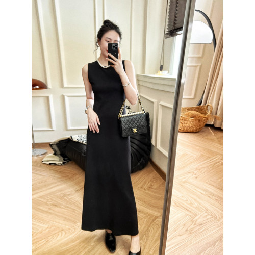 【棉羅紋高品質】法式優雅修身無袖背心式連衣裙顯瘦顯高女長裙