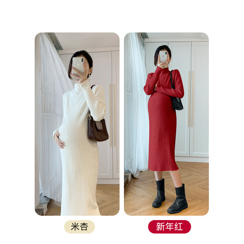 孕婦裝中長款打底加厚大碼毛衣裙穿搭女針織連衣裙秋冬季2025新款