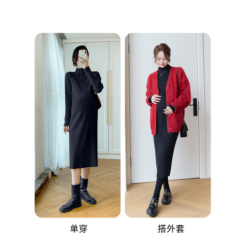 孕婦裝中長款打底加厚大碼毛衣裙穿搭女針織連衣裙秋冬季2025新款