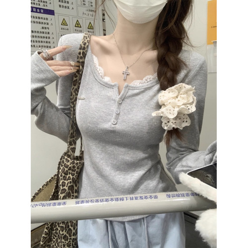 蕾絲拼接2025初夏穿搭打底衫內搭小衫長袖t恤女裝夏季短款上衣 蕾絲拼接2025初夏穿搭打底衫內搭小衫長袖t恤女裝夏季短款上衣