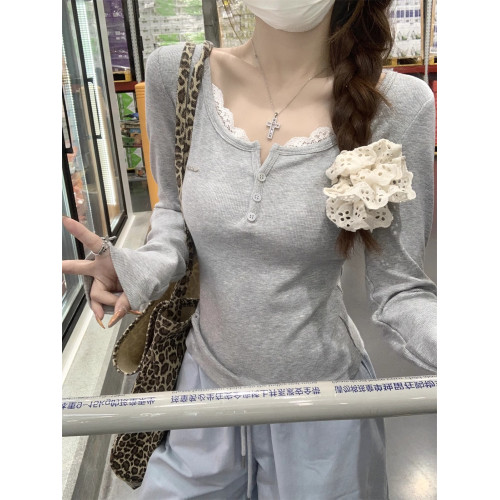 蕾絲拼接2025初夏穿搭打底衫內搭小衫長袖t恤女裝夏季短款上衣 蕾絲拼接2025初夏穿搭打底衫內搭小衫長袖t恤女裝夏季短款上衣