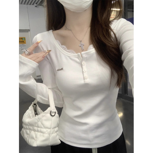 蕾絲拼接2025初夏穿搭打底衫內搭小衫長袖t恤女裝夏季短款上衣 蕾絲拼接2025初夏穿搭打底衫內搭小衫長袖t恤女裝夏季短款上衣