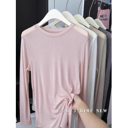 天絲羊毛面膜T女2025春裝薄款白色內搭打底衫長袖T恤圓領正肩上衣