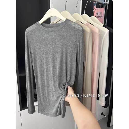 天絲羊毛面膜T女2025春裝薄款白色內搭打底衫長袖T恤圓領正肩上衣 天絲羊毛面膜T女2025春裝薄款白色內搭打底衫長袖T恤圓領正肩上衣