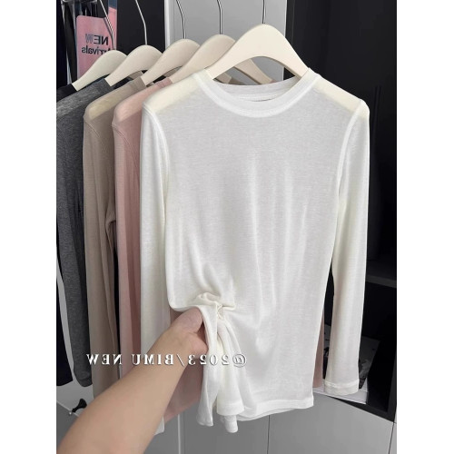 天絲羊毛面膜T女2025春裝薄款白色內搭打底衫長袖T恤圓領正肩上衣 天絲羊毛面膜T女2025春裝薄款白色內搭打底衫長袖T恤圓領正肩上衣