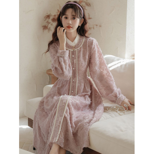 新中式國風連衣裙女裝秋季2025新款紫色可以穿上班的漢服改良旗袍 新中式國風連衣裙女裝秋季2025新款紫色可以穿上班的漢服改良旗袍