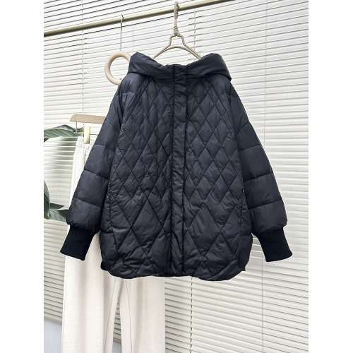 反季2025年新款中長款連帽羽絨服女繭型寬松白鴨絨時尚菱形格大碼 反季2025年新款中長款連帽羽絨服女繭型寬松白鴨絨時尚菱形格大碼