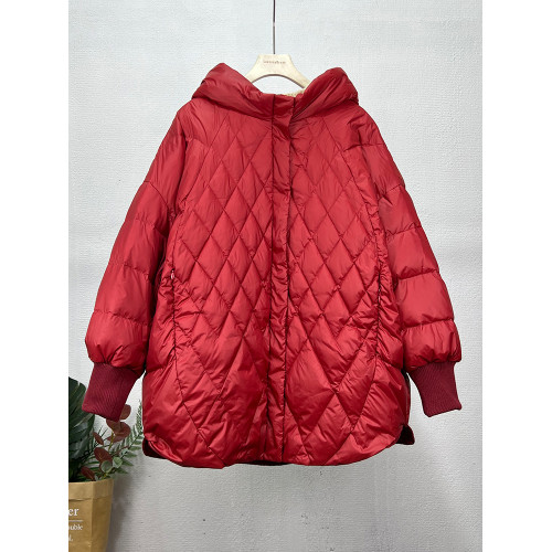 反季2025年新款中長款連帽羽絨服女繭型寬松白鴨絨時尚菱形格大碼 反季2025年新款中長款連帽羽絨服女繭型寬松白鴨絨時尚菱形格大碼