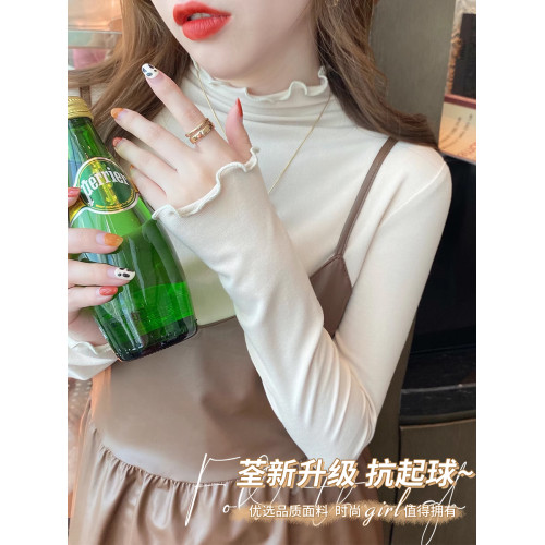 打底衫女內搭春秋2024新款黑色半高領莫代爾白色秋冬木耳邊上衣 打底衫女內搭春秋2024新款黑色半高領莫代爾白色秋冬木耳邊上衣