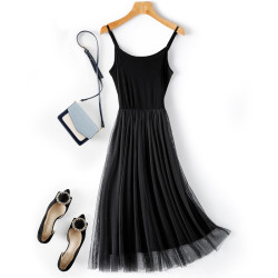 莫代爾內搭吊帶連衣裙女春秋顯瘦長裙2025年新款外穿百搭網紗裙子