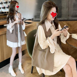 秋季連衣裙套裝女2025新款禦姐馬甲小香風襯衫裙大碼寬松兩件套