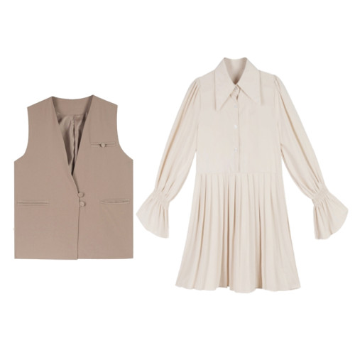 秋季連衣裙套裝女2025新款禦姐馬甲小香風襯衫裙大碼寬松兩件套