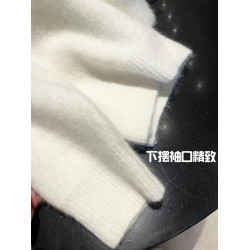 白色奶fufu毛衣外套冬季慵懶風圓領寬松加厚軟糯馬海毛針織衫內搭