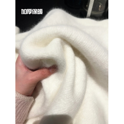 白色奶fufu毛衣外套冬季慵懶風圓領寬松加厚軟糯馬海毛針織衫內搭