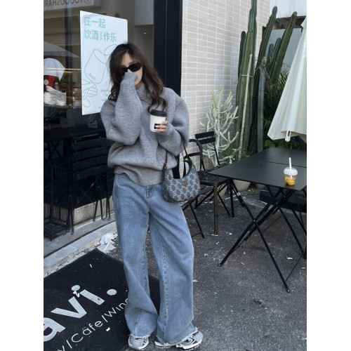 韓系慵懶寬松高級感灰色翻領加厚毛衣女冬2025新款秋季針織衫上衣