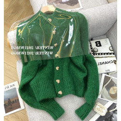 綠色毛衣外套女秋冬寬松設計感高級愛心短款針織開衫上衣寬松針織