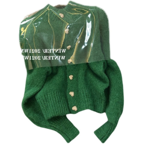 綠色毛衣外套女秋冬寬松設計感高級愛心短款針織開衫上衣寬松針織 綠色毛衣外套女秋冬寬松設計感高級愛心短款針織開衫上衣寬松針織