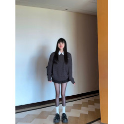 韓系復古麻花灰色套頭毛衣女秋冬2025新款慵懶風寬松軟糯針織上衣