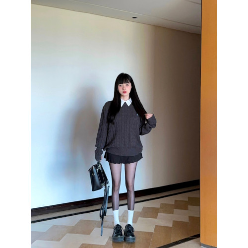 韓系復古麻花灰色套頭毛衣女秋冬2025新款慵懶風寬松軟糯針織上衣 韓系復古麻花灰色套頭毛衣女秋冬2025新款慵懶風寬松軟糯針織上衣