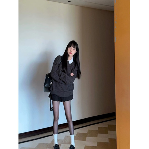 韓系復古麻花灰色套頭毛衣女秋冬2025新款慵懶風寬松軟糯針織上衣 韓系復古麻花灰色套頭毛衣女秋冬2025新款慵懶風寬松軟糯針織上衣