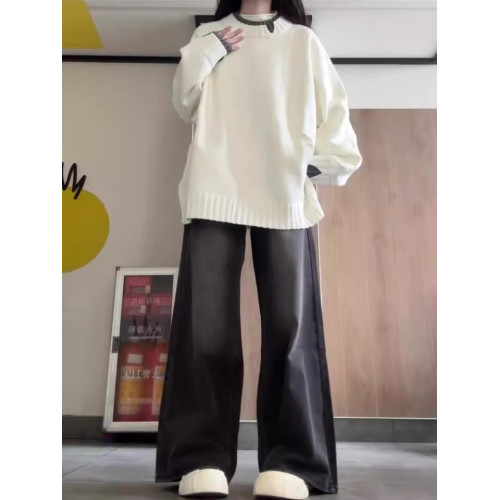 軟糯奶fufu慵懶毛衣女秋冬韓系高級感領口拼接假兩件加厚針織上衣