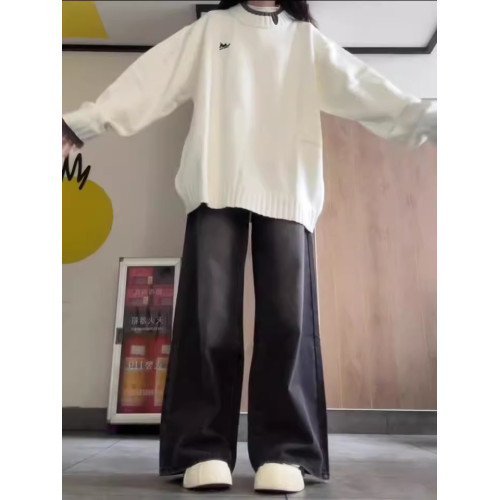 軟糯奶fufu慵懶毛衣女秋冬韓系高級感領口拼接假兩件加厚針織上衣