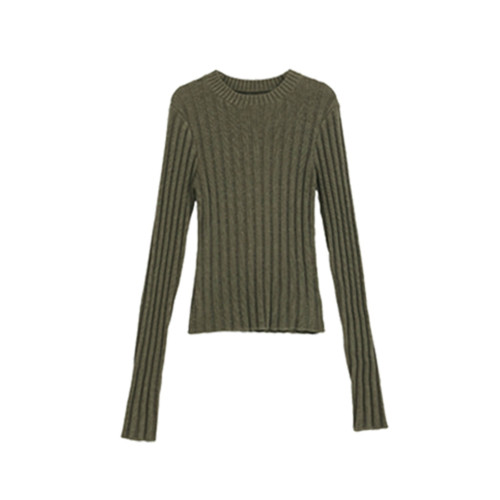 綠色復古坑條套頭毛衣女秋冬小個子修身短款打底衫內搭針織衫上衣 綠色復古坑條套頭毛衣女秋冬小個子修身短款打底衫內搭針織衫上衣