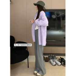 紫色馬海毛毛衣開衫女秋冬季韓系穿搭寬松外穿慵懶風軟糯針織外套