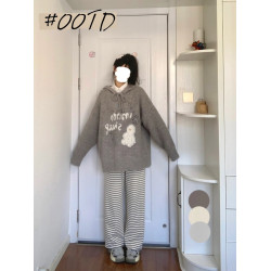 慵懶風灰色卡通連帽外穿毛衣女秋季新款韓版寬松套頭針織衫衛衣冬