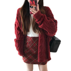 慵懶風過年新年紅色毛衣外套女秋冬季2025新款高級感針織開衫上衣