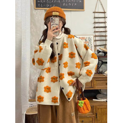 自製日系甜美立體花朵減齡毛衣女秋法式軟糯慵懶風少女感開衫外套