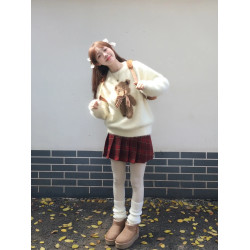 甜美軟糯馬海毛小熊圓領毛衣女套頭加厚小個子內搭針織衫秋冬上衣