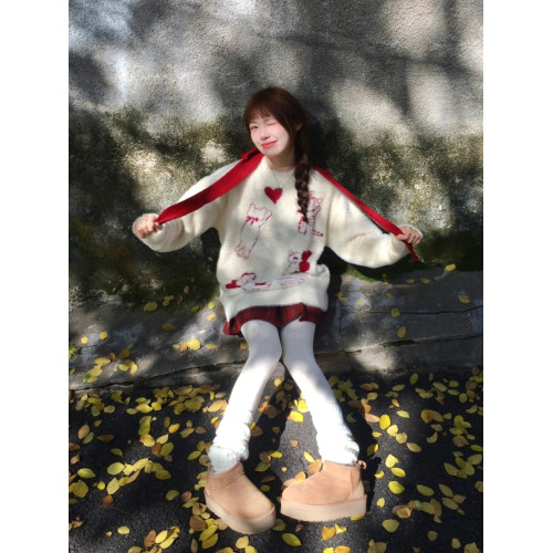 奶fufu可愛毛衣女慵懶風秋冬聖誕氛圍感超好看馬海毛針織軟糯上衣 奶fufu可愛毛衣女慵懶風秋冬聖誕氛圍感超好看馬海毛針織軟糯上衣