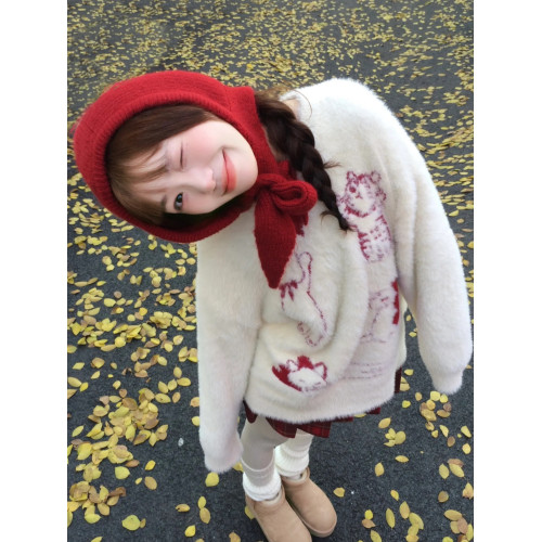 奶fufu可愛毛衣女慵懶風秋冬聖誕氛圍感超好看馬海毛針織軟糯上衣 奶fufu可愛毛衣女慵懶風秋冬聖誕氛圍感超好看馬海毛針織軟糯上衣