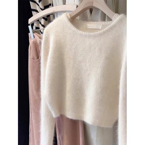 白色軟糯浣熊絨短款毛衣女秋冬溫柔奶fufu慵懶針織打底衫內搭上衣