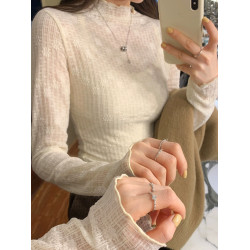 法式蕾絲半高領女打底春秋冬2025修身洋氣別致內搭溫柔小香風上衣